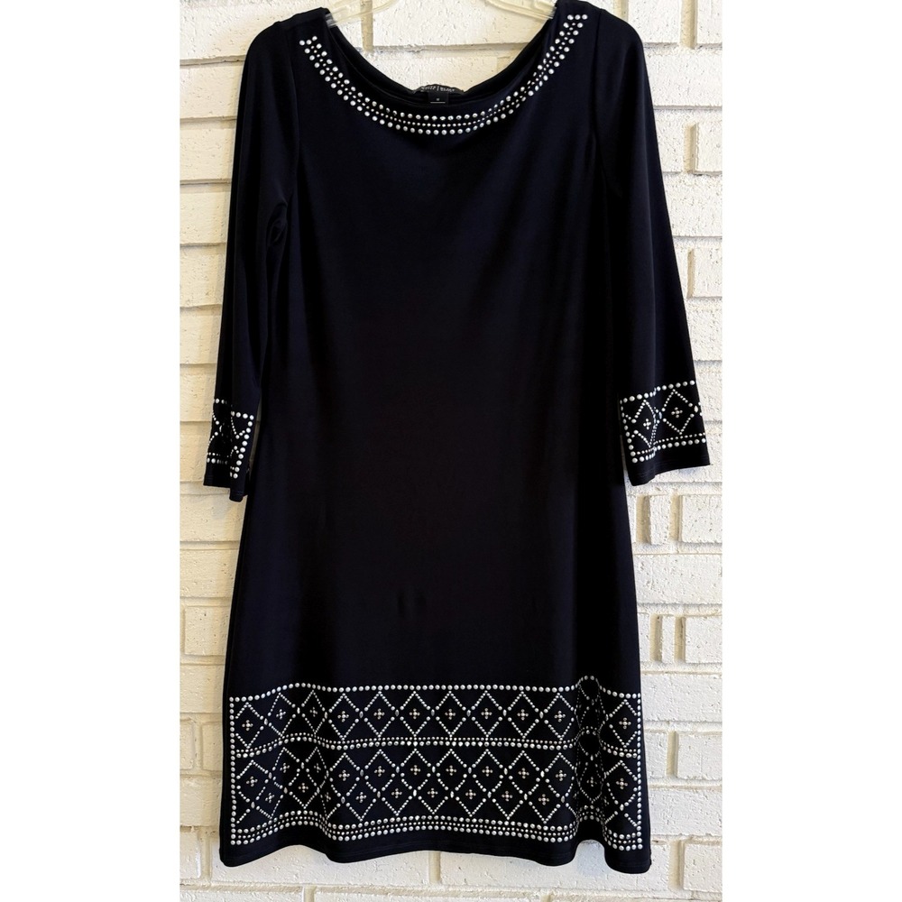 White House Black Market Black Dress Silver & Gold Beaded Size Medium